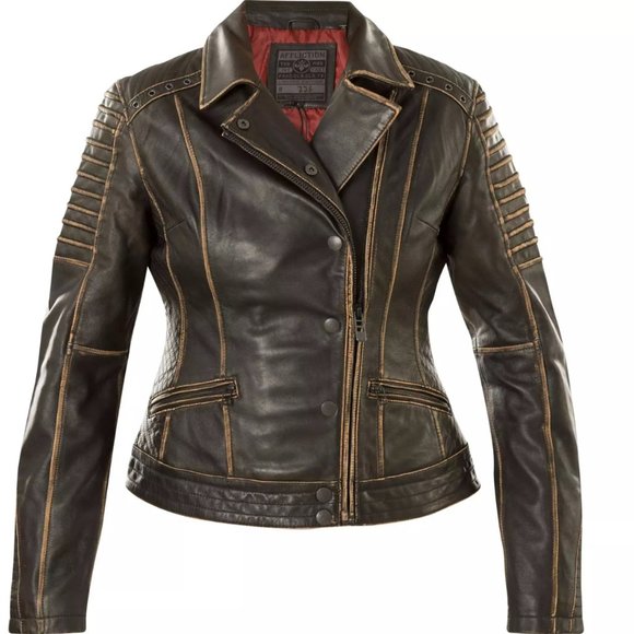 AFFLICTION Leather TRUE DESTINY WOMEN'S JACKET Bla - Picture 7 of 12